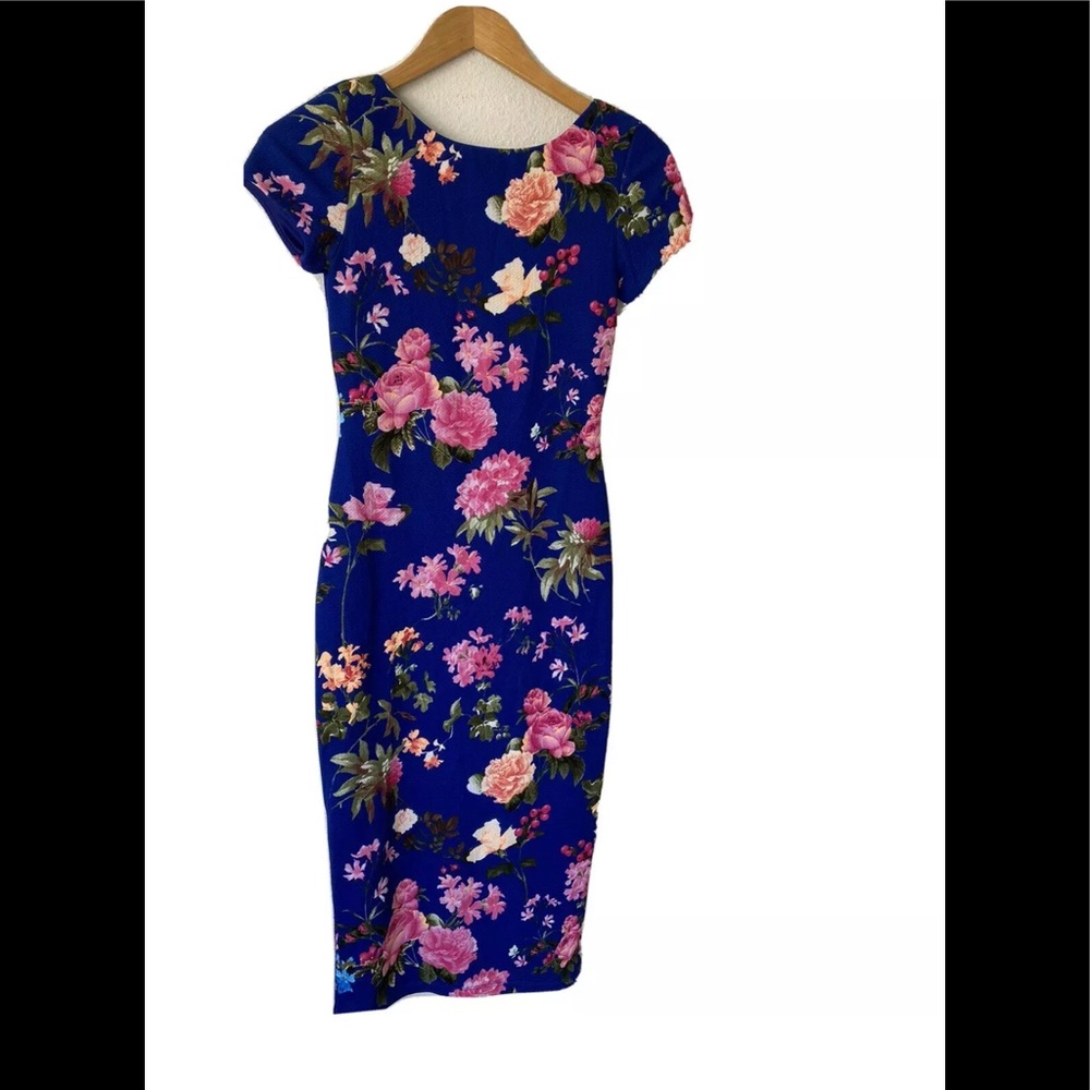 Vava voom pink rose royal blue midi dress Xs